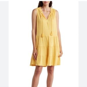 Max Studio Yellow Tassel Tie Sleeveless Tiered Shift Dress, Women's Size xs